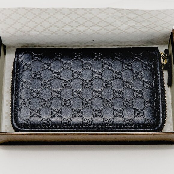New in Box Gucci Guccissima zip around card purse 255452 black NIB - Picture 1 of 16